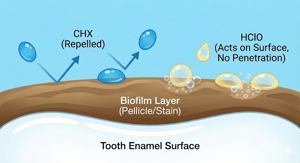薬剤が表面で弾かれる様子