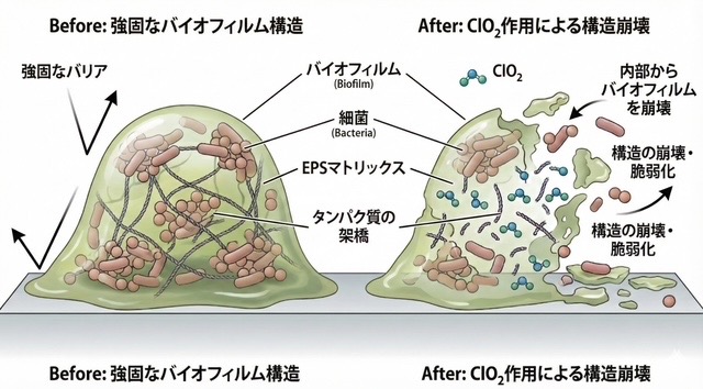 ClO₂によるジスルフィド結合（S-S）の酸化切断イメージ